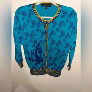 Fever Women's Size XL Blue Paisley Print  Cardigan 3/4 Sleeve Casual